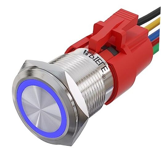 19mm Momentary Push Button Switch On Off Stainless Steel Silver Shell-Blue