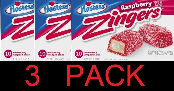 Hostess Raspberry Zingers 10 Individually Wrapped Cakes 13.4 oz - 3 PACK
