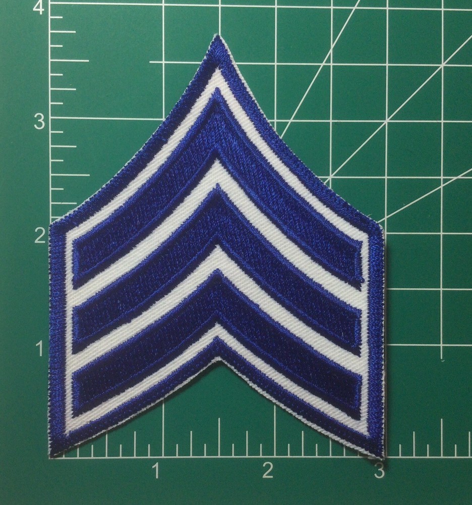 (2) Sergeant Chevron - 3 ROYAL BLUE stripes on White Patch (Royal Border)