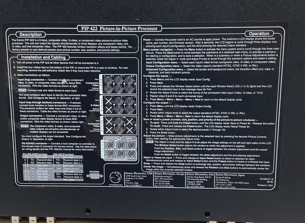 EXTRON Picture in Picture Processing Unit PiP 422