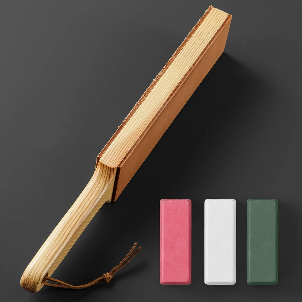 Double Side Leather Strop for Knife Sharpening - 14"X 2" Stropping Block Kit wit