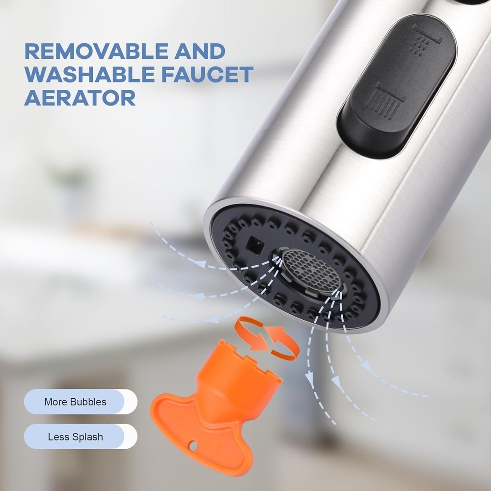 Pull Down Faucet Sprayer Head Replacement, Brushed Nickel 3 Function Pull Out