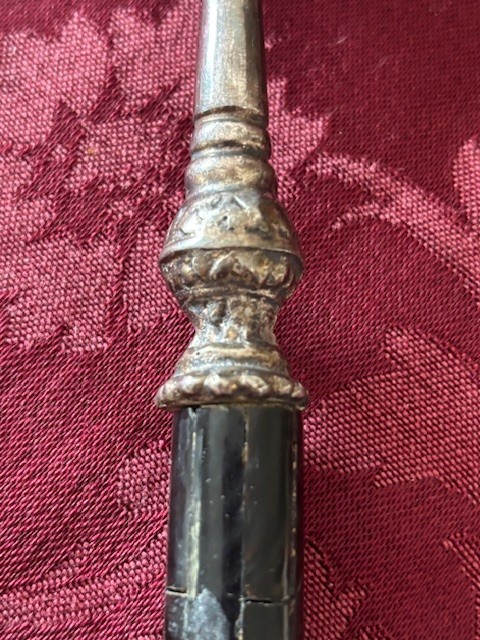 Vintage Pasta Server Black Horn Handle With Silver Plate Crown Tip