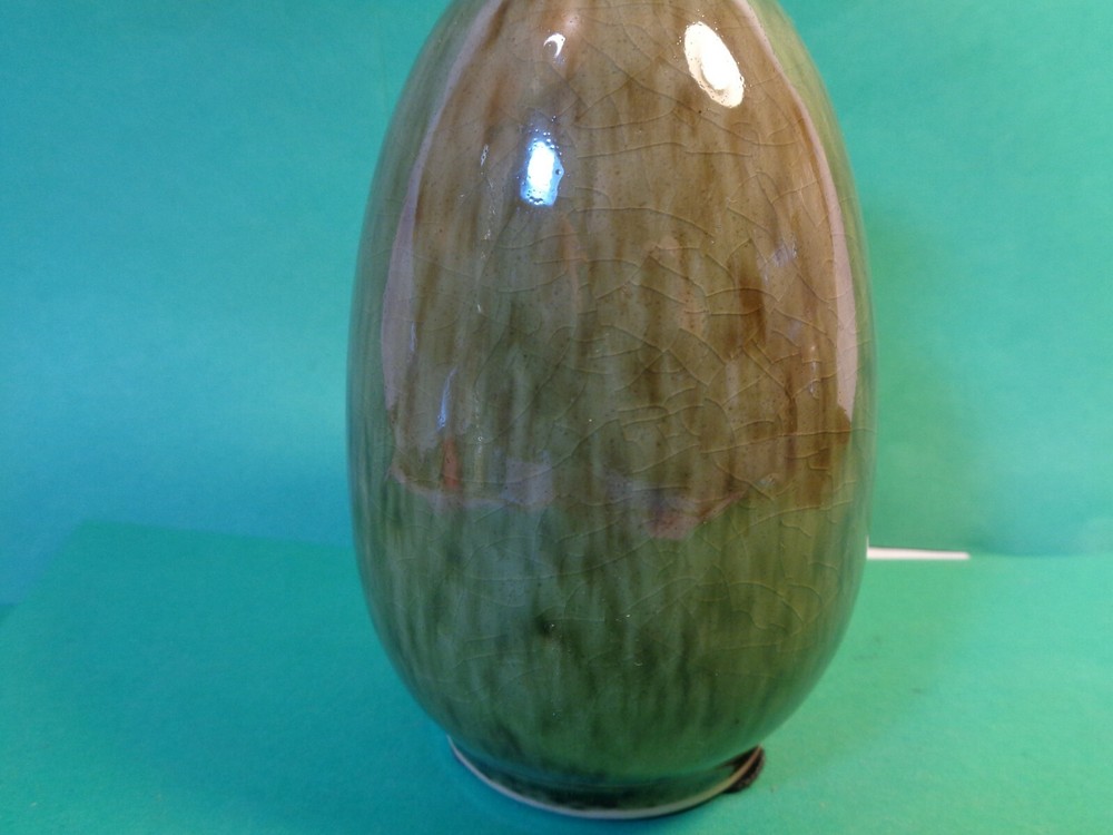 Pottery 5 1/2" Bud Vase, Green Glaze Pattern, Signed (Used/EUC)
