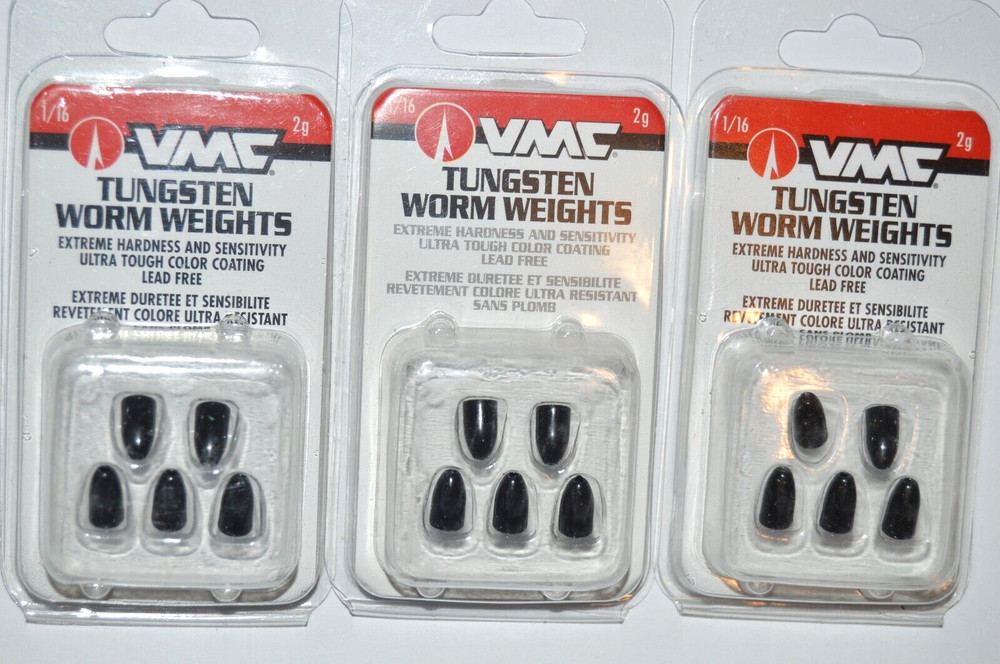 3 packs vmc tungsten texas rig worm sinker weights black 1/16oz
