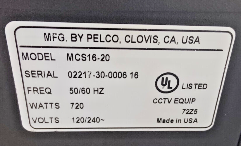 Pelco MCS16-20 MCS SERIES, Master Power Supply Legend