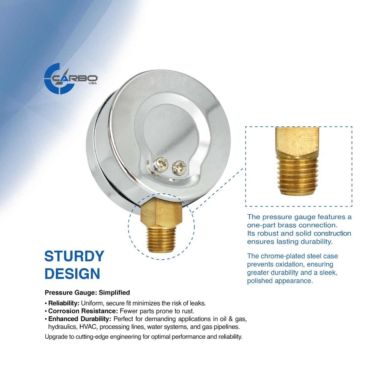 2-1/2" Vacuum Gauge - Chrome Plated Steel Case, 1/4"NPT, Lower Mnt. -30 inHg/0