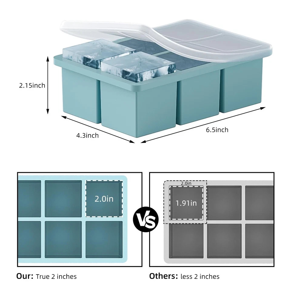 Large Ice Cube Tray for Whiskey 3 Pack, Big Silicone Square Ice Cube Mold wit...