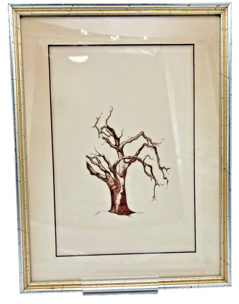 Mid-Century Modern Original Ink Tree Study – Signed “LC”