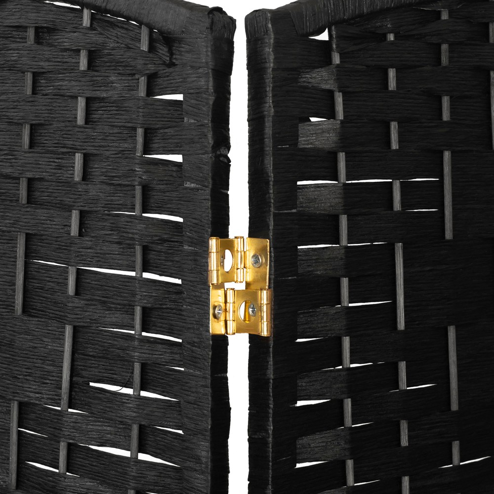 3 ft. Short Diamond Weave Fiber Folding Screen - Black - 4 Panel
