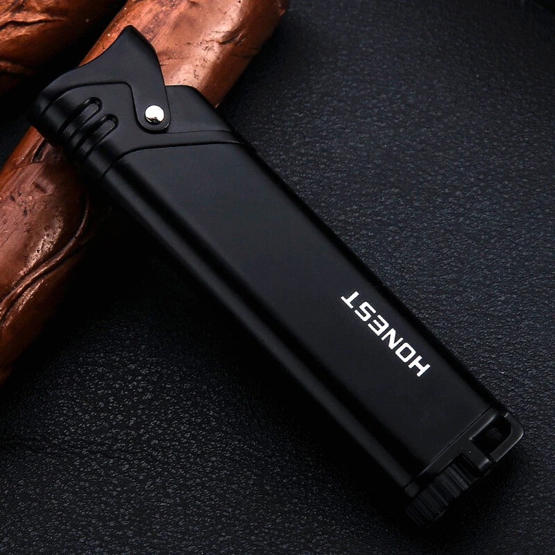Cigar Lighter With Punch Tool Windproof Blue Flame Refillable Metal Design