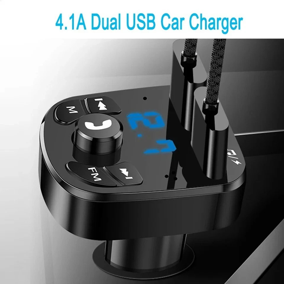 Bluetooth 5.0 Car Wireless FM Transmitter Adapter 2USB PD Charger AUX Hands-Free