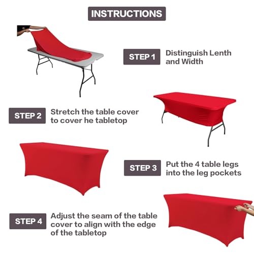 4FT Table Cloth for Rectangular Fitted Events Stretch Table 4 Ft - 1 Pc Red