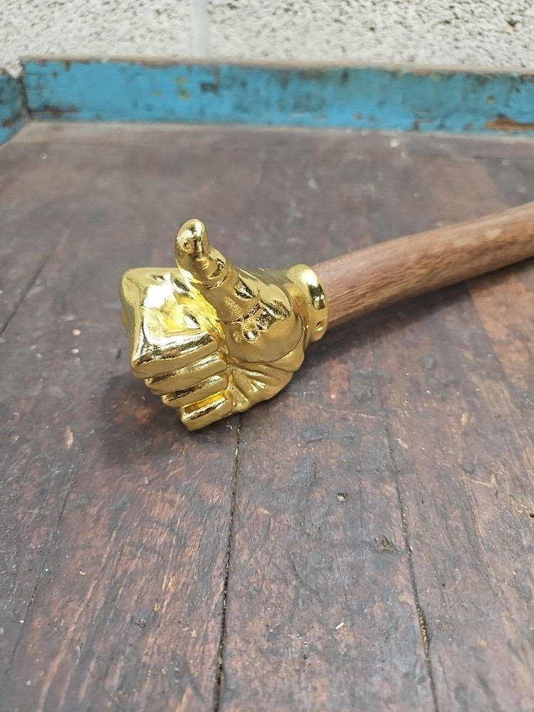 H32- Crafted 2 lb brass figural THUMBS Up Hammer