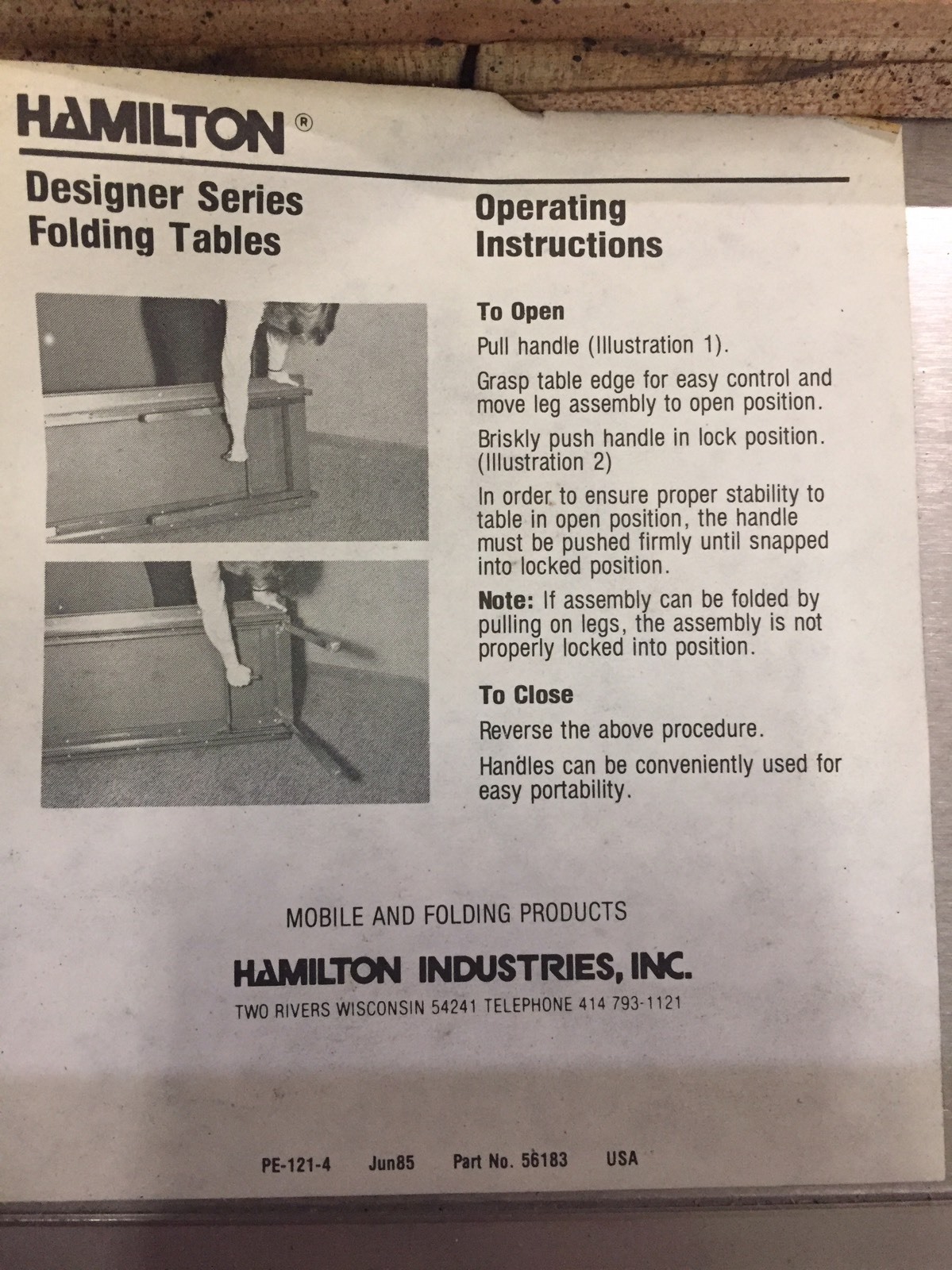 NEW HAMILTON Folding Leg Table Stainless Steel Top Heavy Duty 950S937 45x30x36"