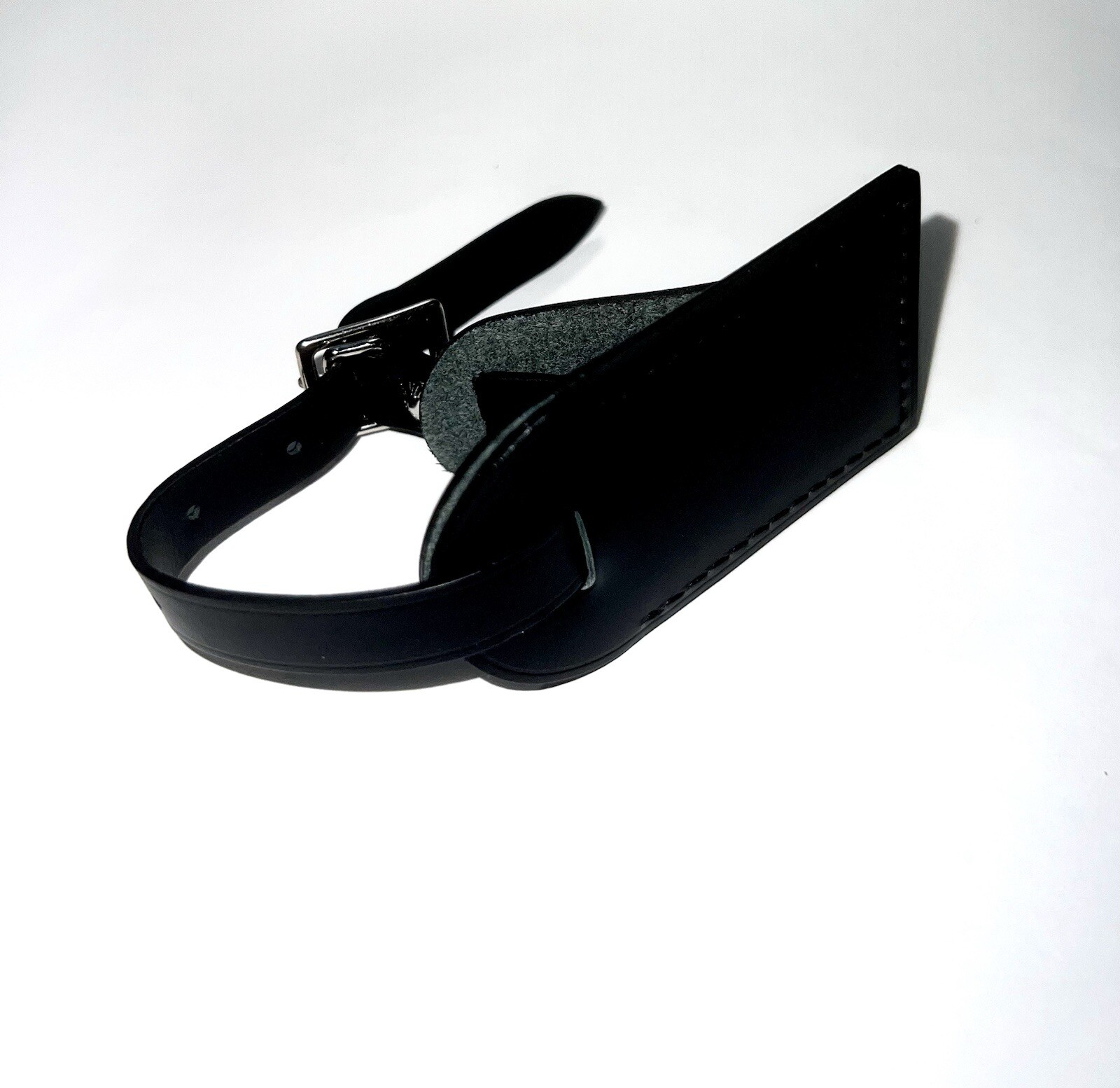 Louis Vuitton PARIS Black Leather ID Name Tag w/ Silver tone Small 🎊