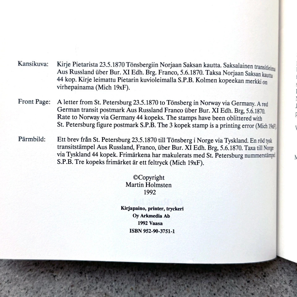 Russian Postal History 1857 1918 Holmsten Finland Philately Covers Book 1992