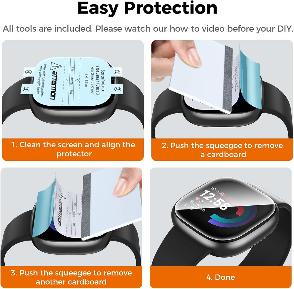 6 Pack for Fitbit Versa 4/ Versa 3 Screen Protector, [Flexible TPU Not Glass] Ma