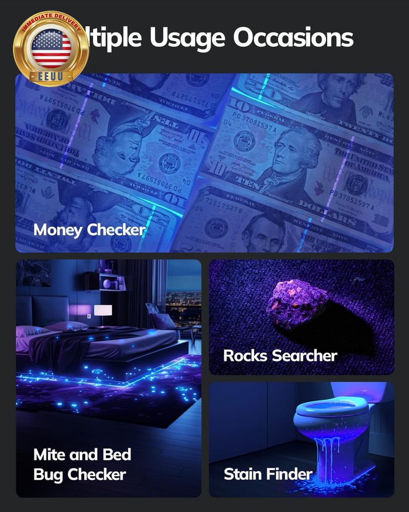 Black Light Flashlight Mini UV Flashlight: 395Nm Blacklight Flashlights, 9 Led P