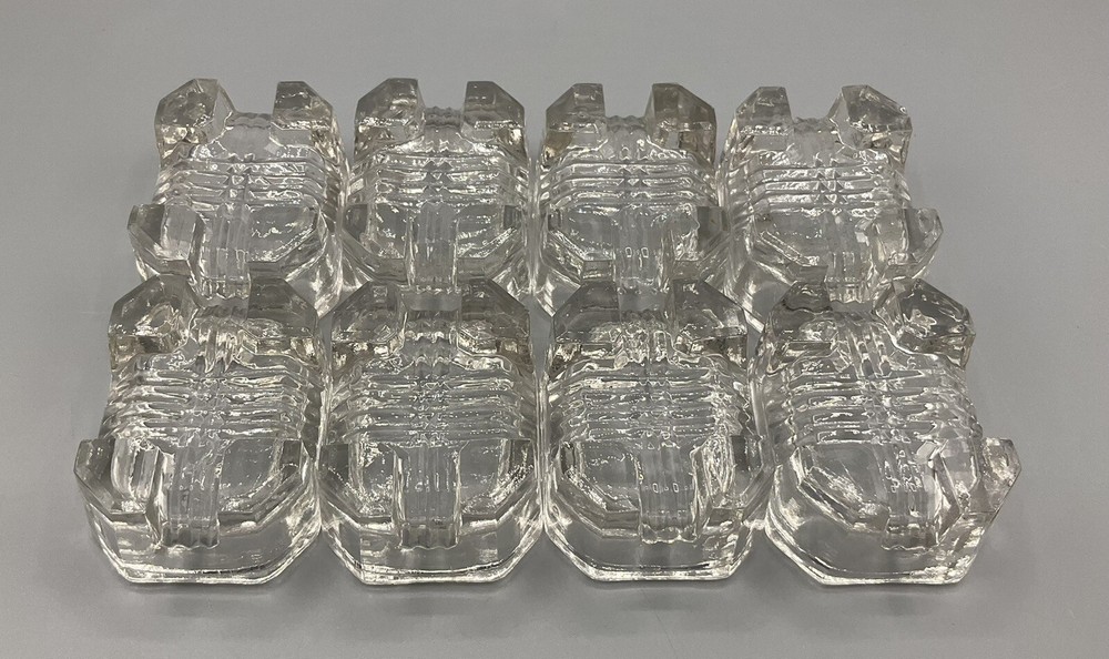 8 Vtg Cut Manganese Glass Rectangular Footed Clear Salt Dips/Cellars Crystal Set