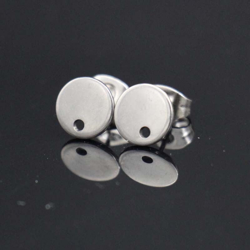 Stainless Steel Round Earring Posts/Base/Studs/Settings with Back 8mm for Dangle