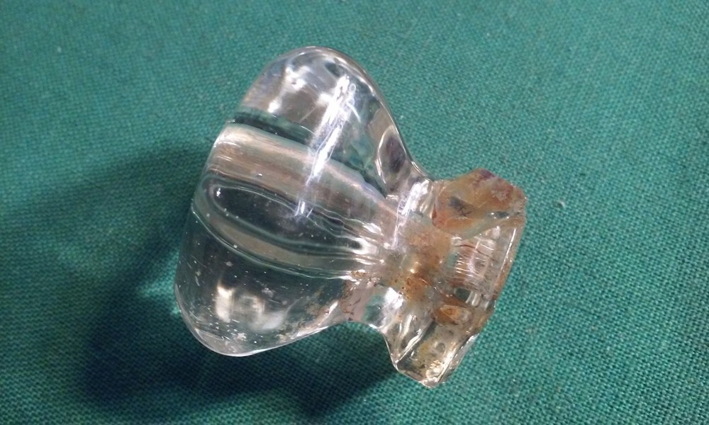 Set of 2 VINTAGE Clear Solid GLASS DRAWER PULL 1-1/4" W&H 6 Point Octagonal