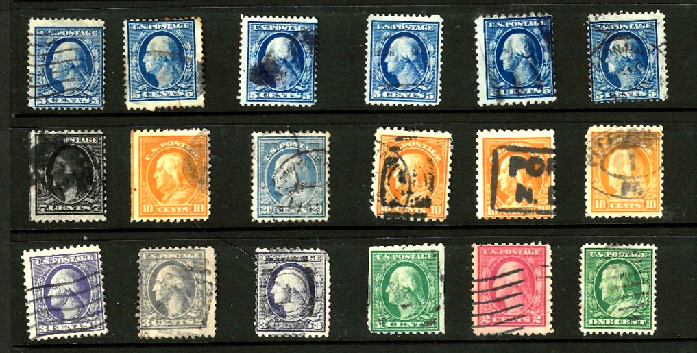 Dealer Collection 1C-$1 Untyped Washington Franklin Few Cancels 1908-22 US 40-09