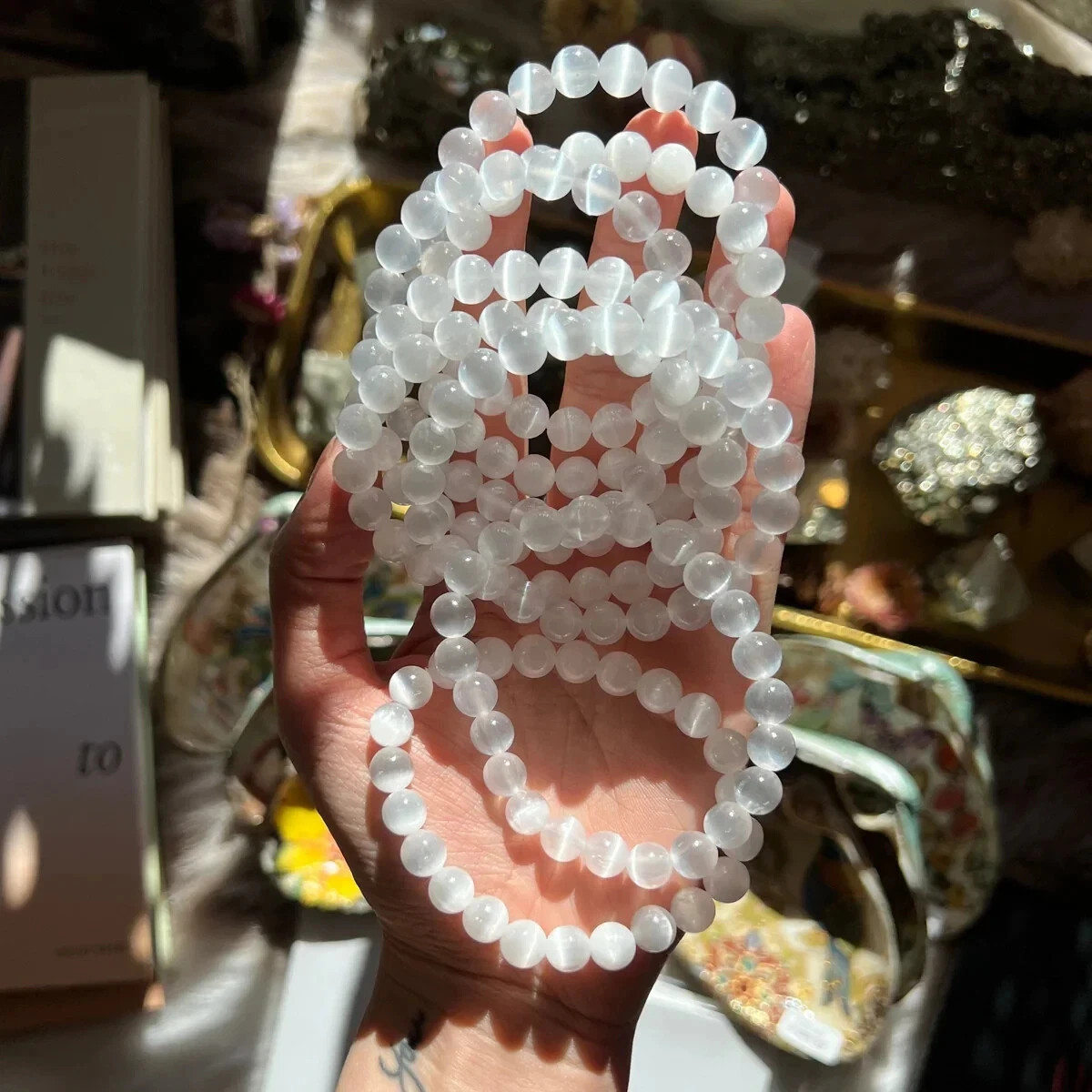 Wholesale 3Pcs Selenite Crystal Healing Stretch Bracelet 8mm Beaded Gemstones