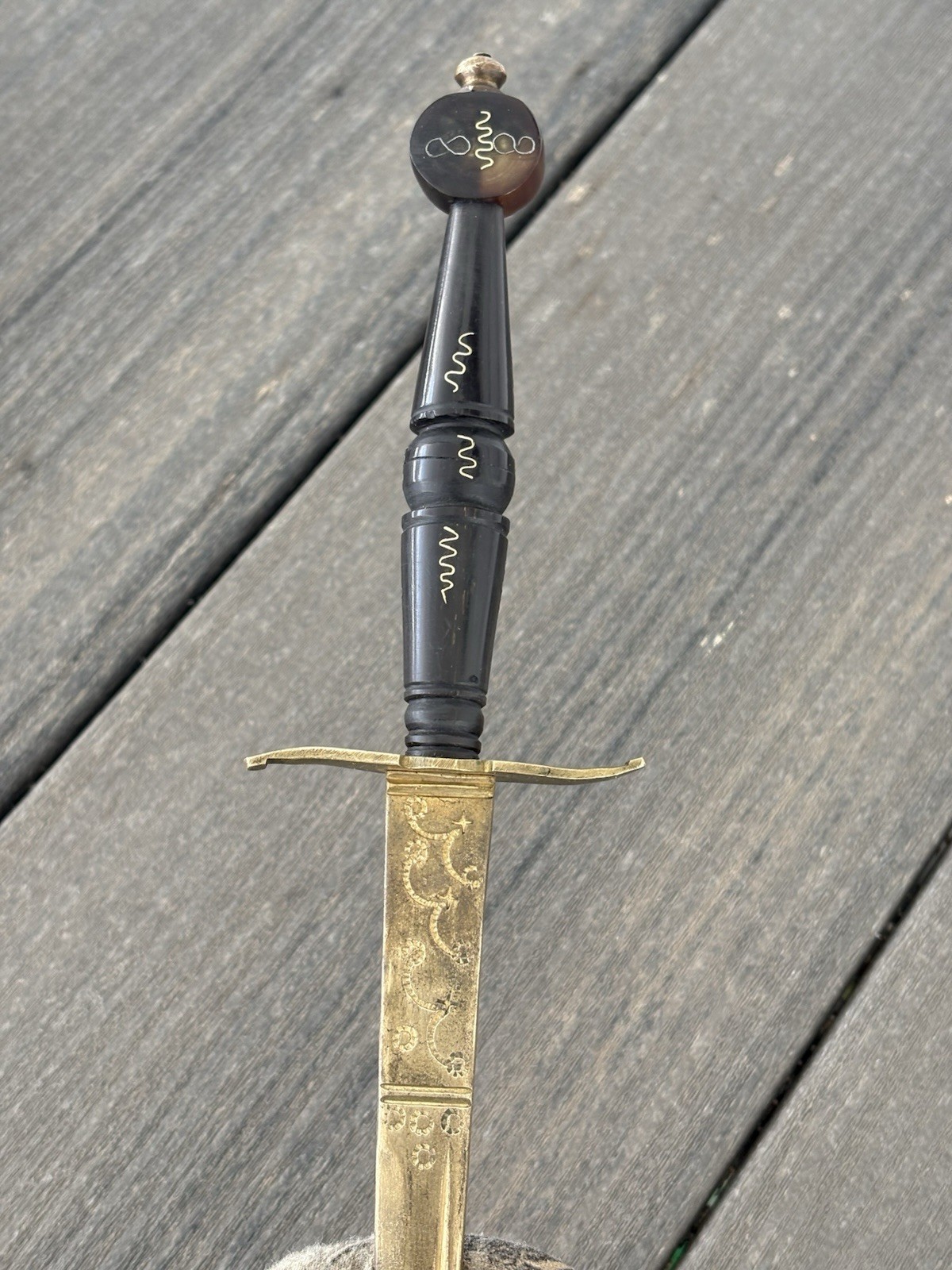 Vintage Luzon Philippine Dagger Engraved Brass Blade Scabbard Tourist Souvenir