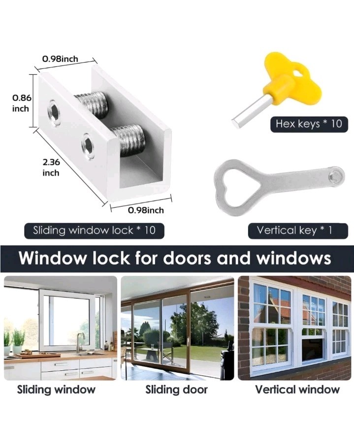 Window Locks 6pcs for Vertical and Horizontal Sliding 2.38" Security