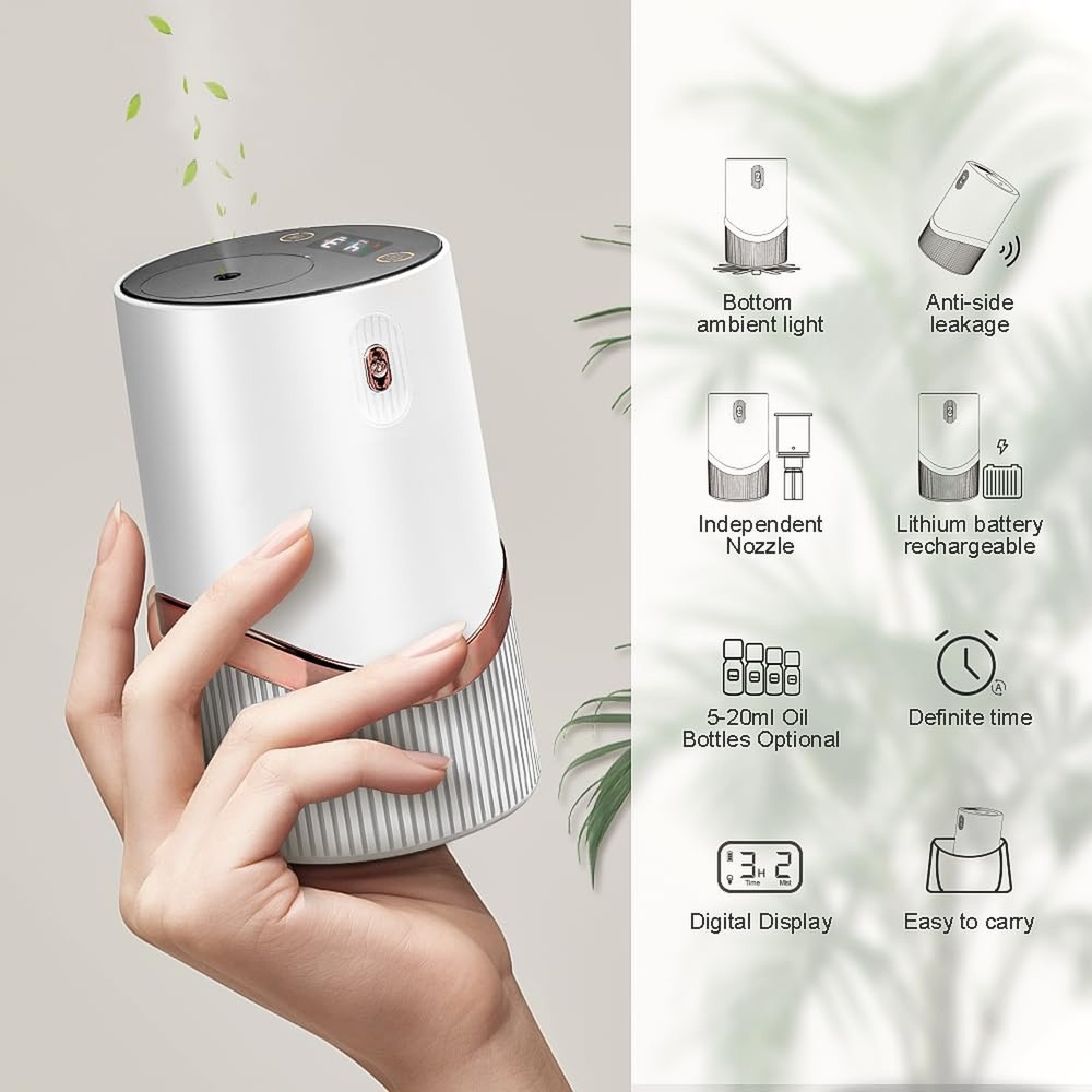 Waterless Essential Oil Diffuser - Car Aroma Diffuser, Portable Smart Scent A...