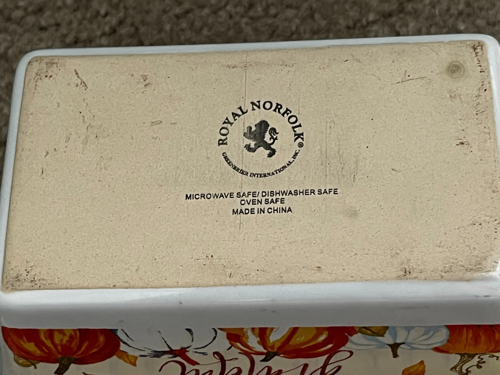 🍂ROYAL NORFOLK CERAMIC MINI LOAF BAKING PAN "GRATEFUL" PUMPKINS BAKING DISH