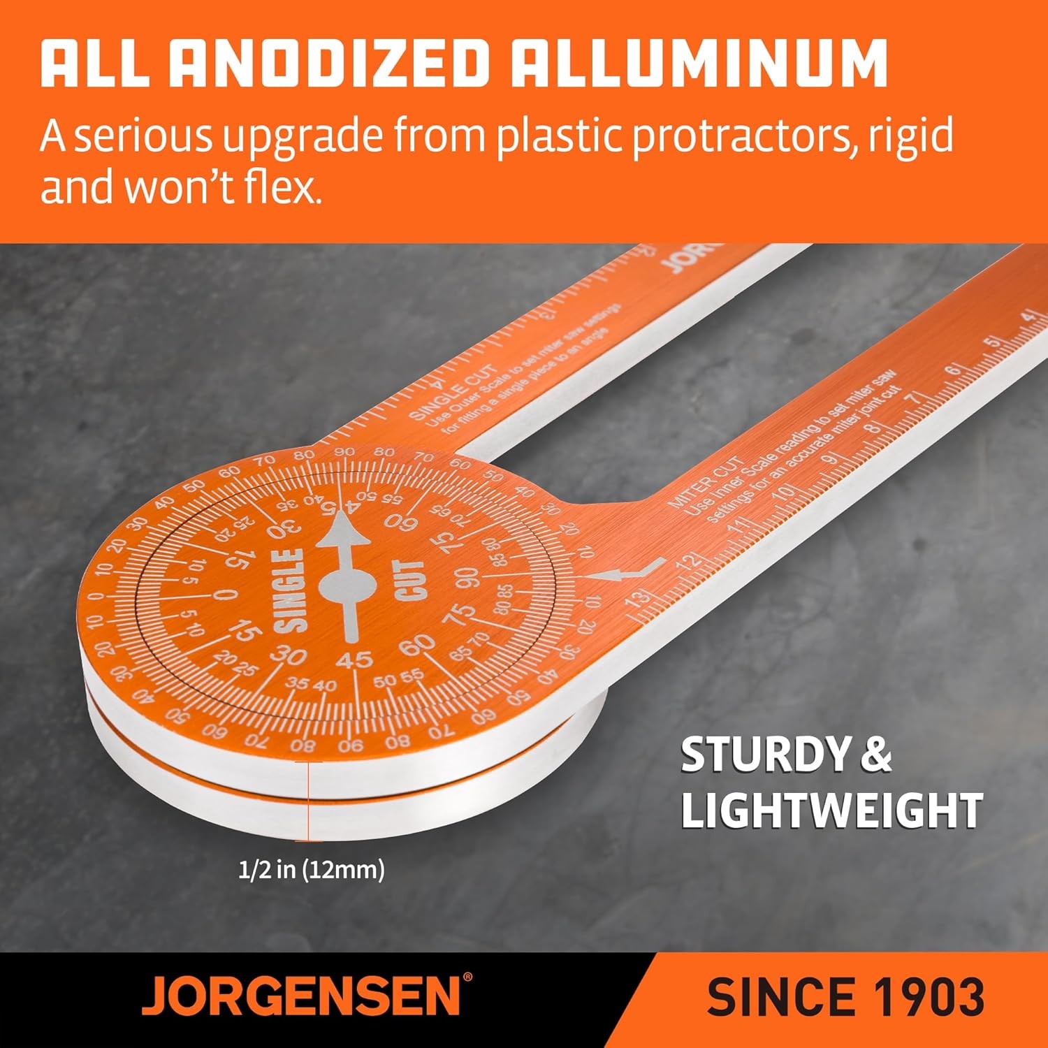 Jorgensen 7Inch Aluminum Protractor Angle Finder w/Precision Laser-Etched Scales
