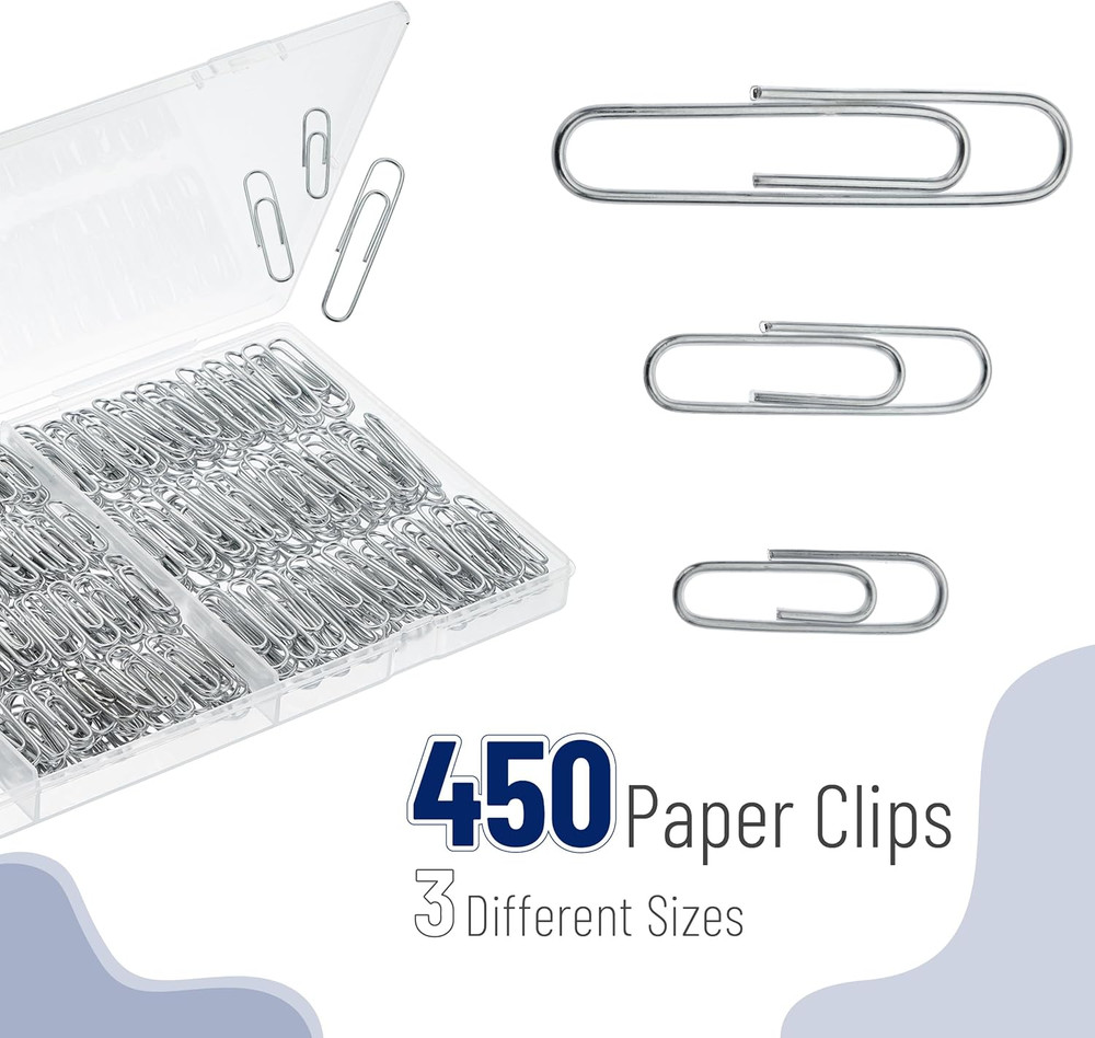 Paper Clips - 450 Pack Assorted Sizes, Silver, Large & Small Paper Clips