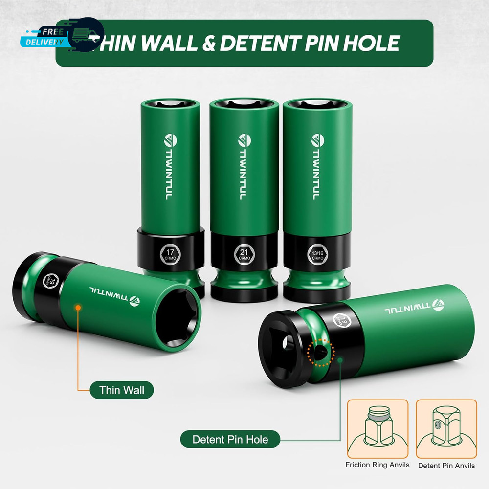 1/2" Wheel Protector Impact Socket Set 5Pcs Non-Marring Lug Nut Socket Set