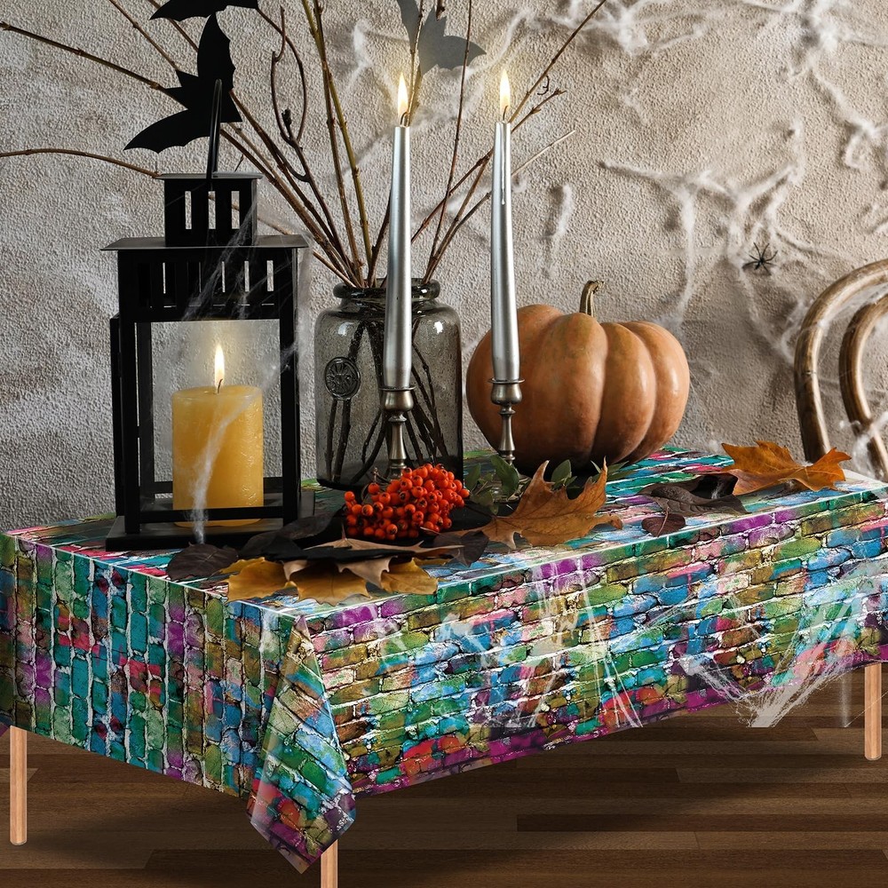 3 Pack Colorful Brick Tablecloth Rectangle, Graffiti Brick Wall Backdrop Phot...