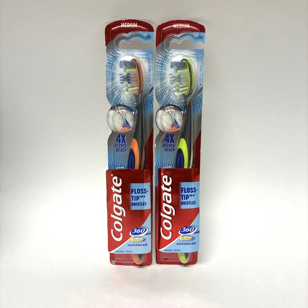 2 Pack X Colgate 360° Total Advanced FLOSS-TIP Bristles Toothbrushes, Medium 55