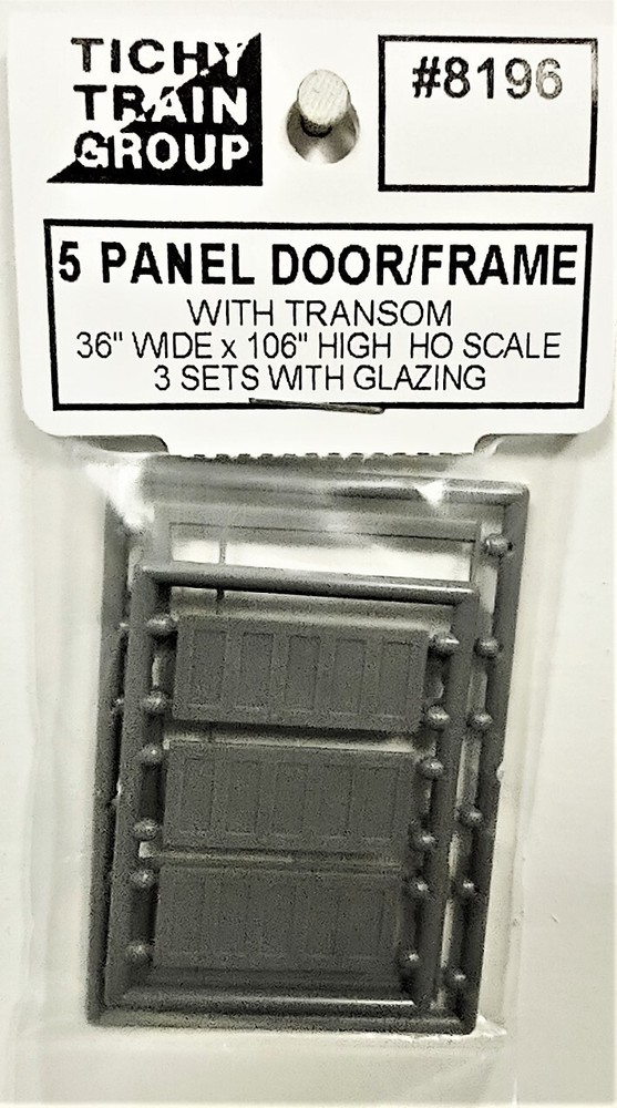 HO Scale Tichy Train 8196  5-Panel Door w/Separate Frame & Transom (3) pkg
