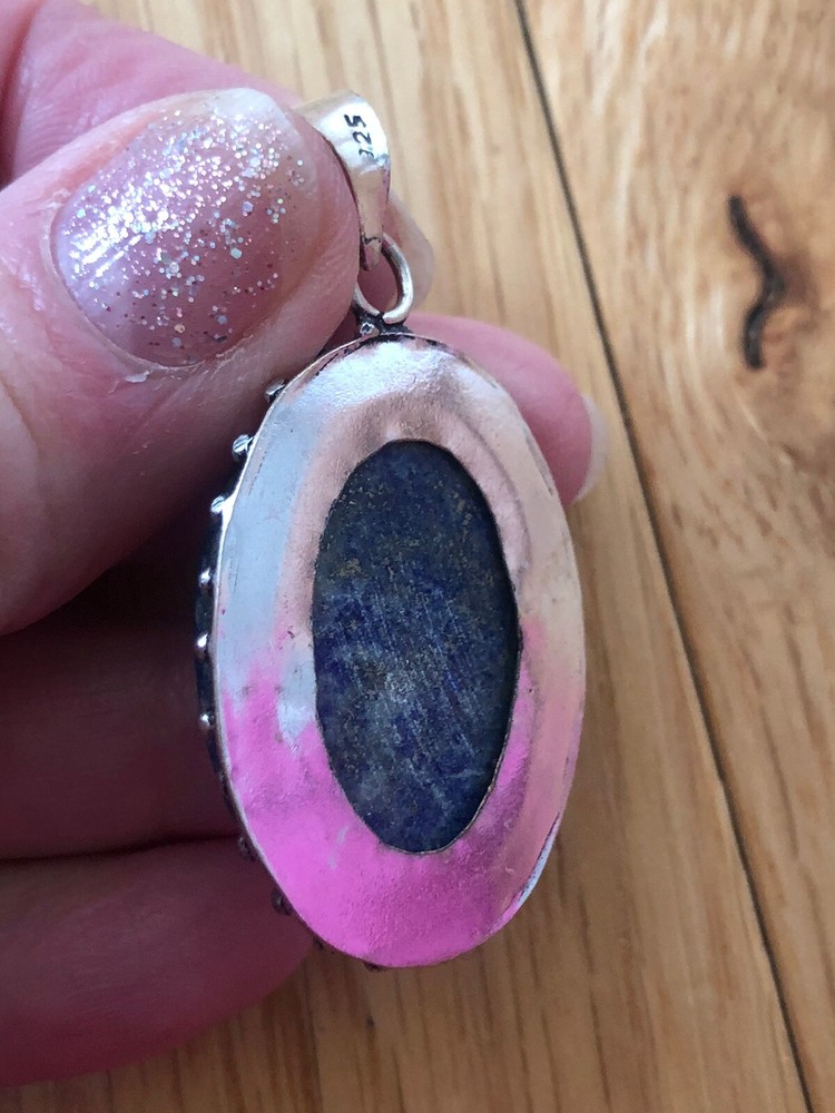 Blue Lapis Shadow Oval 1.75” Pendant Artisan Handmade