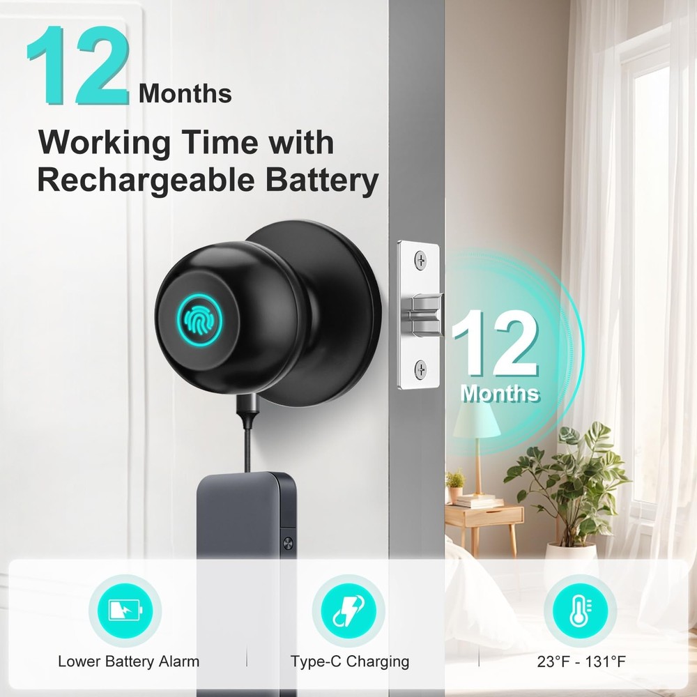 JO.KO 2 Pack Fingerprint Door Lock, Biometric with App Control & Key, Smart D...