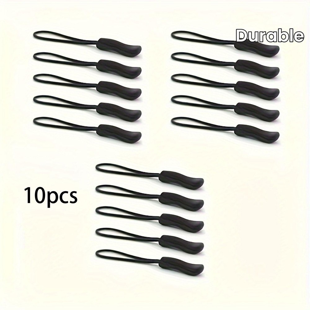10 Black Plastic Zipper Puller, Durable Pvc Zipper Puller, Suitable for Bags, Ba