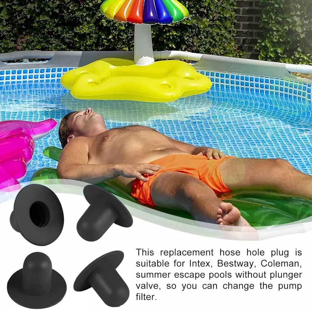 4 Pack Pool Wall Plug Replacement,Pool Stopper Plugs,Pool Black