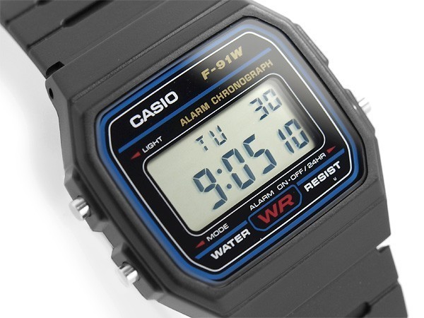 Casio F91W-1, 7 Year Battery Chronograph Watch, Black Resin Strap, Alarm
