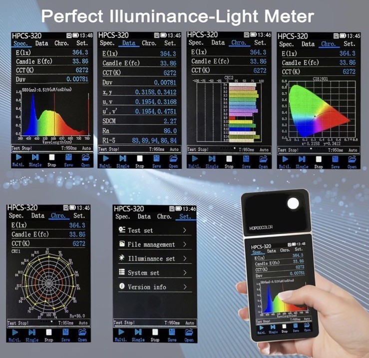 HPCS-320 PORTABLE ILLUMINANCE LIGHT METER ANALYZER LUXMETER SPECTROMETER TOUCH