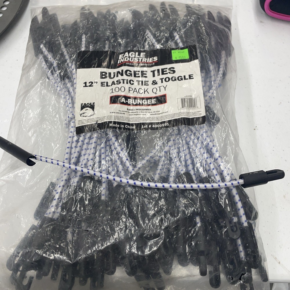 100-Pc. 12" Inch Elastic Bungee Tie ＆ Toggle Elasticated shock cords New W2