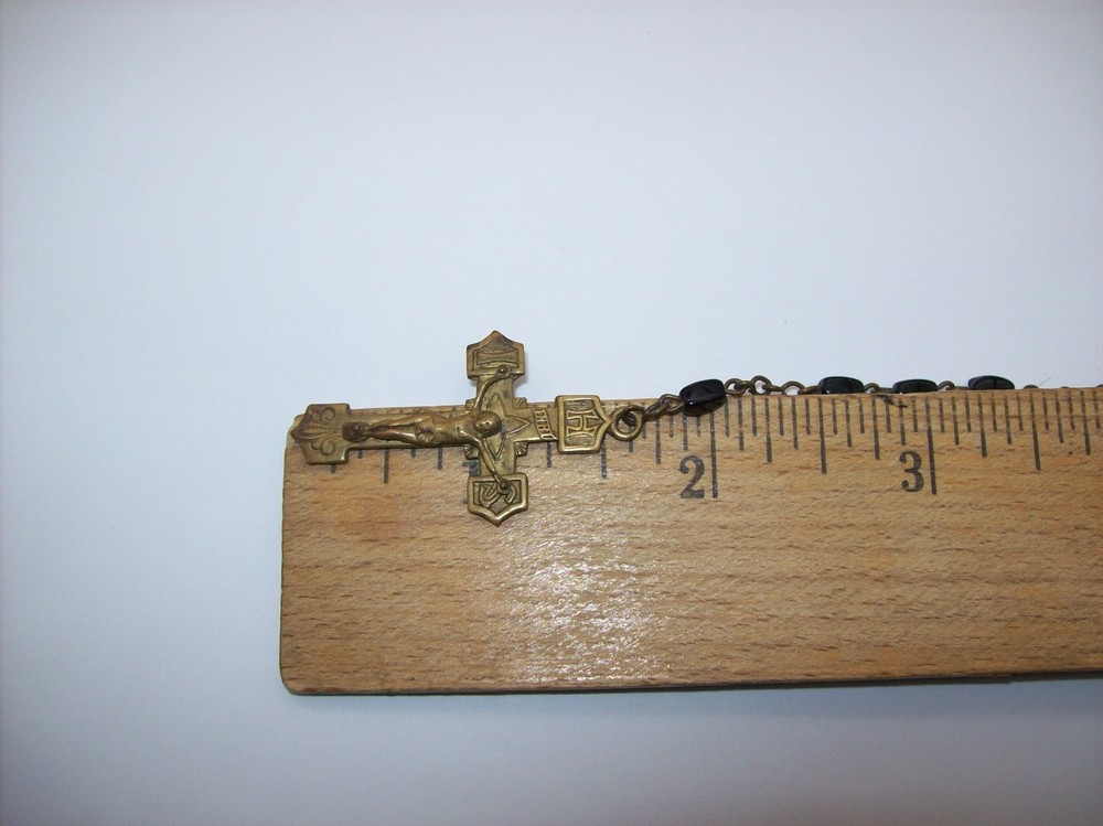 Vintage Catholic Rosary Black Beads Brass Crucifix Made in Czechoslovakia