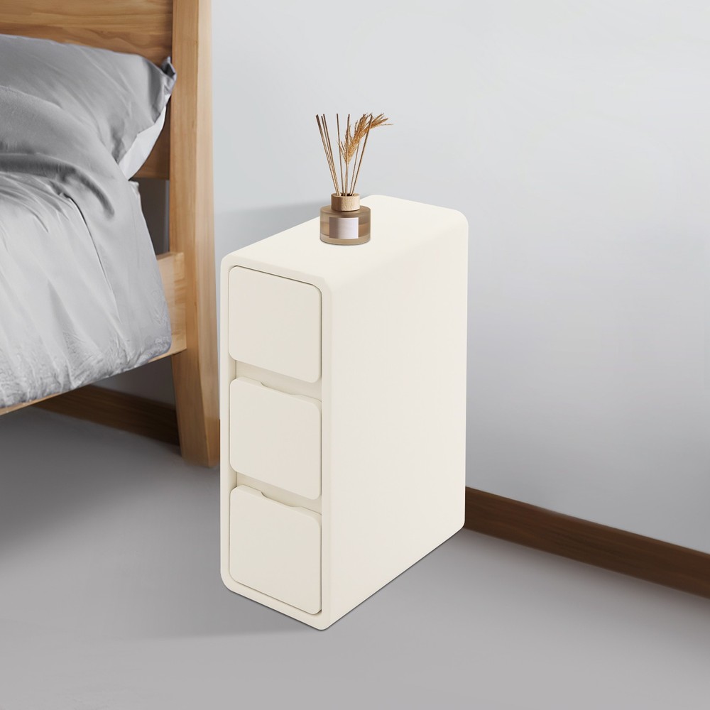 Narrow Nightstand Modern Solid Wood Bedside Table With 3 Drawers Storage Cabinet