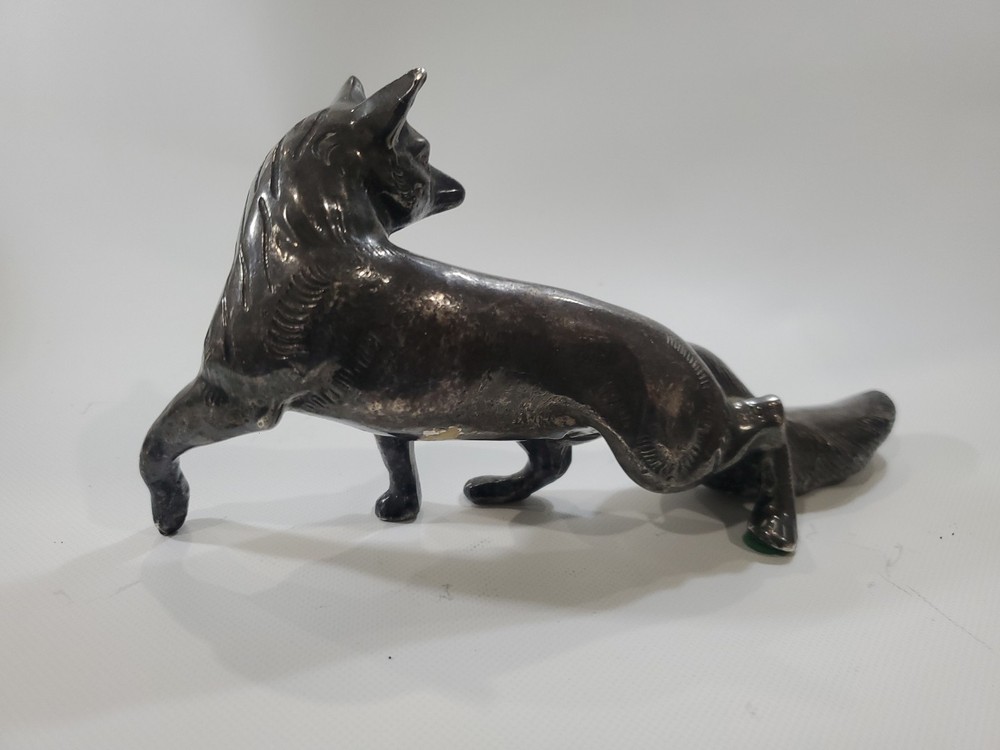 Vintage ALMAZAN Silver Plate Brass Fox Shaped Figurine 8" HEAVY Made In Spain