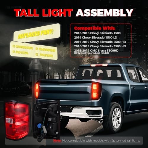 Tail Light Assembly Compatible with 2016-2019 For 2016-2019 Chevy Silverado