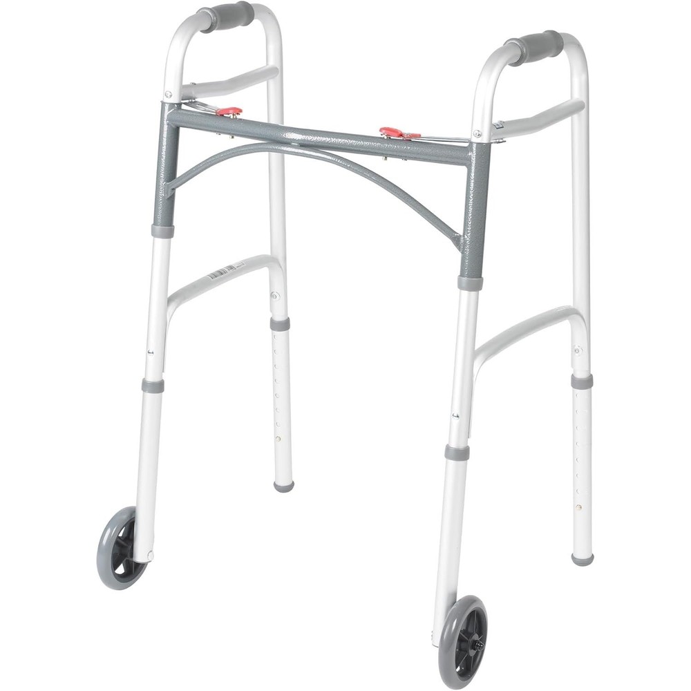 Drive Medical Two-Button Folding Walker w Wheels Lightweight Rolling Mobility